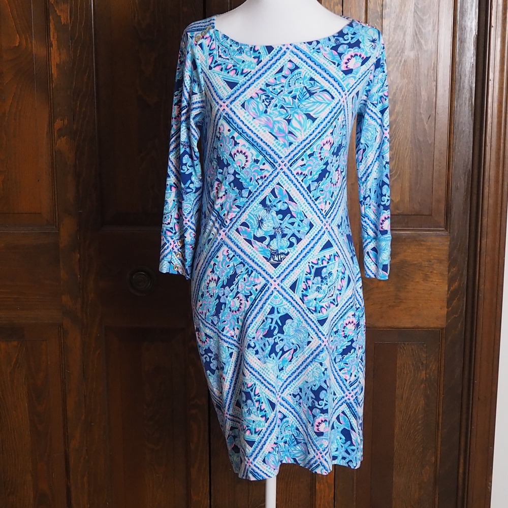 Lilly Pulitzer Sophie Dress XS Meet Me At The Dock Geometric Print Rayon Shift